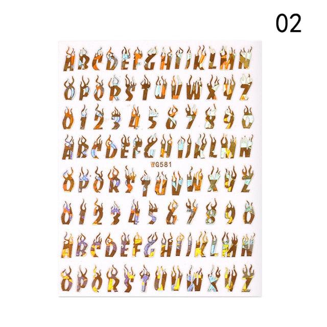 Letter 3D Decals Nail Art Stickers English Old Font Black Number Tattoo Nails Design Water Sliders Manicure Decoration 3D Nail Supplies Holographic Old English Character Nail Self-Adhesive Sticker English Font Design Manicure Decorations Accessories Stevvex