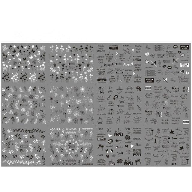 Letter Nail Water Decals With Inscriptions Sexy Girl  Black White Tattoo Slider English Alphabet Nail Decals Adhesive Letter 3D Nail Art Stickers for Women Girls Nail Decoration Manicure for Women Decorations Birthday Party Favor Gift Stevvex