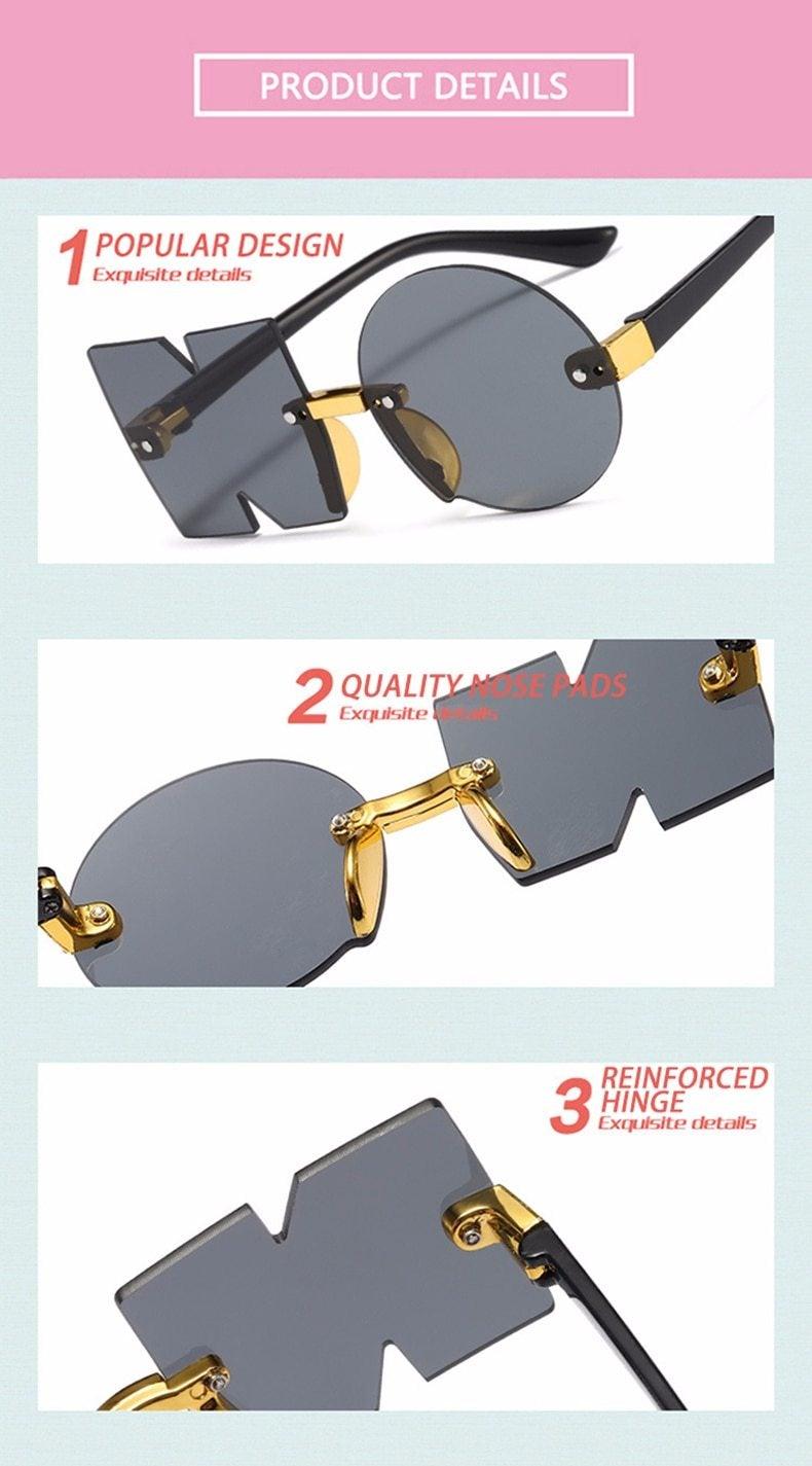 Letter NO Party Rimless Irregular Design Sunglasses For Men/Women Fashionable NO Sunglasses for Kids Oversize & Irregular Design Frameless Polygon Glasses For Children Stevvex