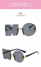 Letter NO Party Rimless Irregular Design Sunglasses For Men/Women Fashionable NO Sunglasses for Kids Oversize & Irregular Design Frameless Polygon Glasses For Children Stevvex