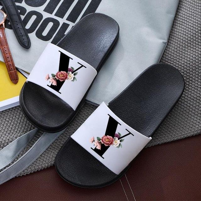 Letters Printed Women Slippers Summer Sandals Non-Slip Flat Beach Shoes Bathroom Flip Flop Slipper Comfort Slides Beach Pool Gym House Slipper Outdoor Fashion Non Slip Flat Sandals Stevvex