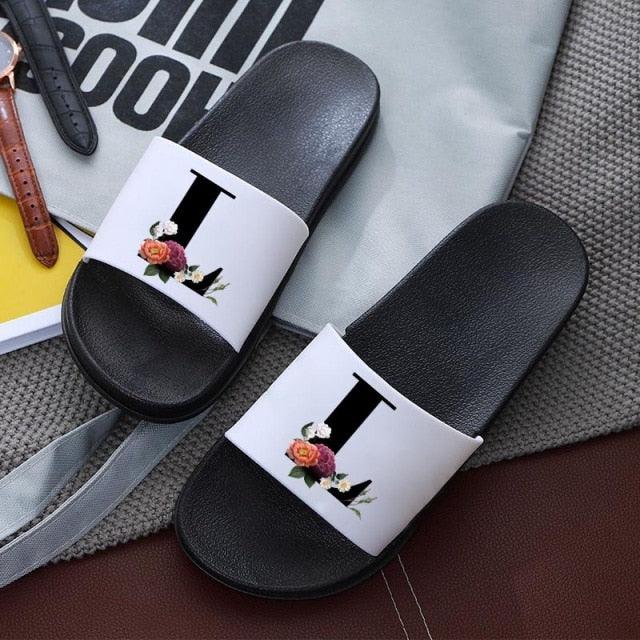 Letters Printed Women Slippers Summer Sandals Non-Slip Flat Beach Shoes Bathroom Flip Flop Slipper Comfort Slides Beach Pool Gym House Slipper Outdoor Fashion Non Slip Flat Sandals Stevvex