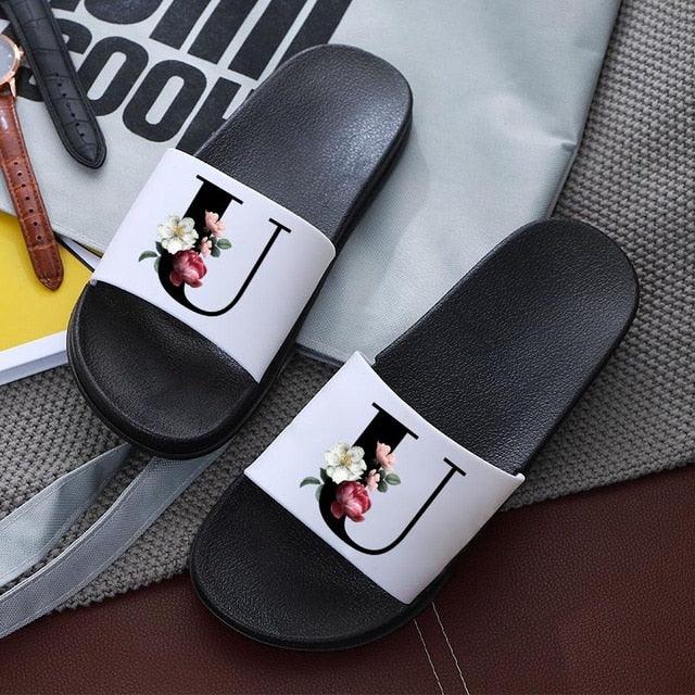 Letters Printed Women Slippers Summer Sandals Non-Slip Flat Beach Shoes Bathroom Flip Flop Slipper Comfort Slides Beach Pool Gym House Slipper Outdoor Fashion Non Slip Flat Sandals Stevvex