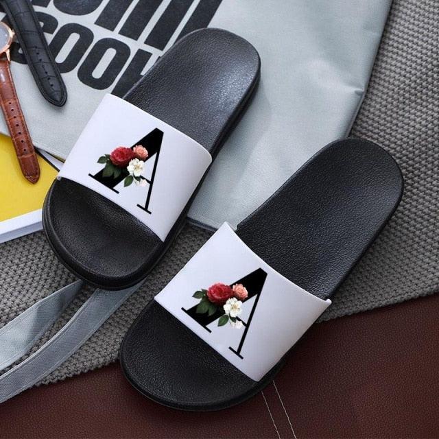 Letters Printed Women Slippers Summer Sandals Non-Slip Flat Beach Shoes Bathroom Flip Flop Slipper Comfort Slides Beach Pool Gym House Slipper Outdoor Fashion Non Slip Flat Sandals Stevvex