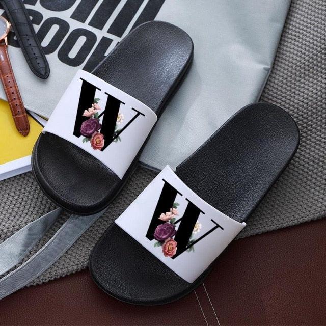 Letters Printed Women Slippers Summer Sandals Non-Slip Flat Beach Shoes Bathroom Flip Flop Slipper Comfort Slides Beach Pool Gym House Slipper Outdoor Fashion Non Slip Flat Sandals Stevvex