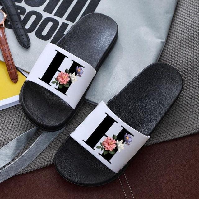 Letters Printed Women Slippers Summer Sandals Non-Slip Flat Beach Shoes Bathroom Flip Flop Slipper Comfort Slides Beach Pool Gym House Slipper Outdoor Fashion Non Slip Flat Sandals Stevvex