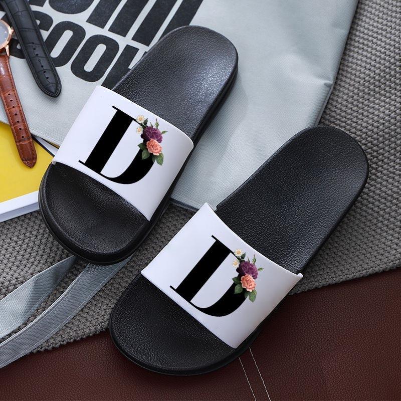 Letters Printed Women Slippers Summer Sandals Non-Slip Flat Beach Shoes Bathroom Flip Flop Slipper Comfort Slides Beach Pool Gym House Slipper Outdoor Fashion Non Slip Flat Sandals Stevvex