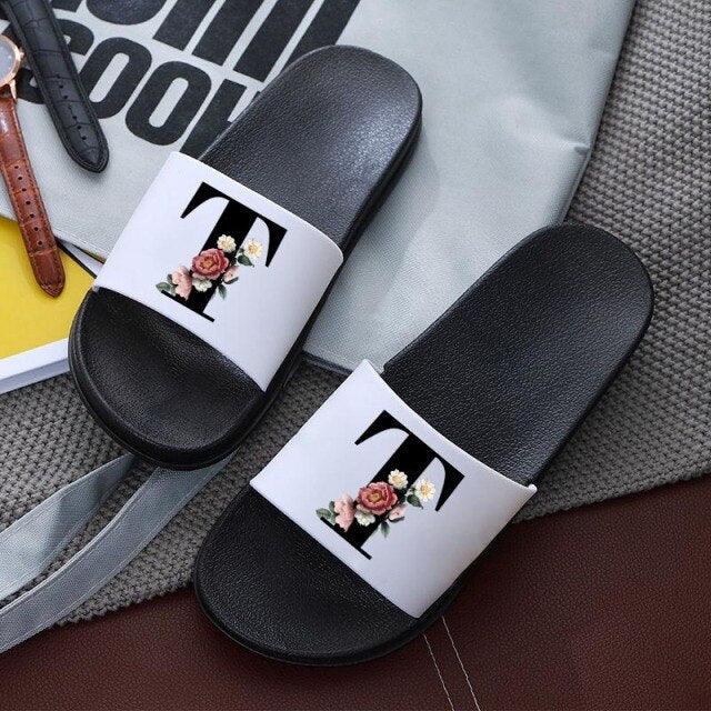 Letters Printed Women Slippers Summer Sandals Non-Slip Flat Beach Shoes Bathroom Flip Flop Slipper Comfort Slides Beach Pool Gym House Slipper Outdoor Fashion Non Slip Flat Sandals Stevvex