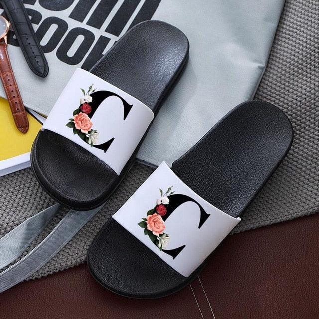 Letters Printed Women Slippers Summer Sandals Non-Slip Flat Beach Shoes Bathroom Flip Flop Slipper Comfort Slides Beach Pool Gym House Slipper Outdoor Fashion Non Slip Flat Sandals Stevvex