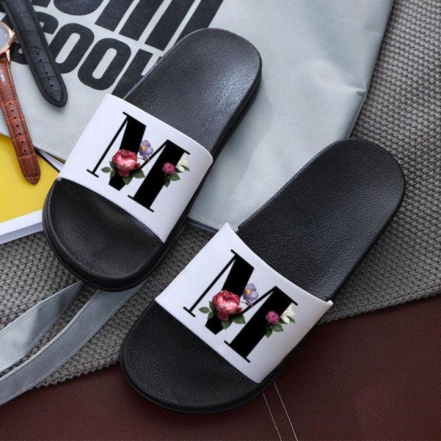 Letters Printed Women Slippers Summer Sandals Non-Slip Flat Beach Shoes Bathroom Flip Flop Slipper Comfort Slides Beach Pool Gym House Slipper Outdoor Fashion Non Slip Flat Sandals Stevvex