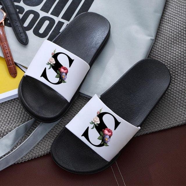 Letters Printed Women Slippers Summer Sandals Non-Slip Flat Beach Shoes Bathroom Flip Flop Slipper Comfort Slides Beach Pool Gym House Slipper Outdoor Fashion Non Slip Flat Sandals Stevvex