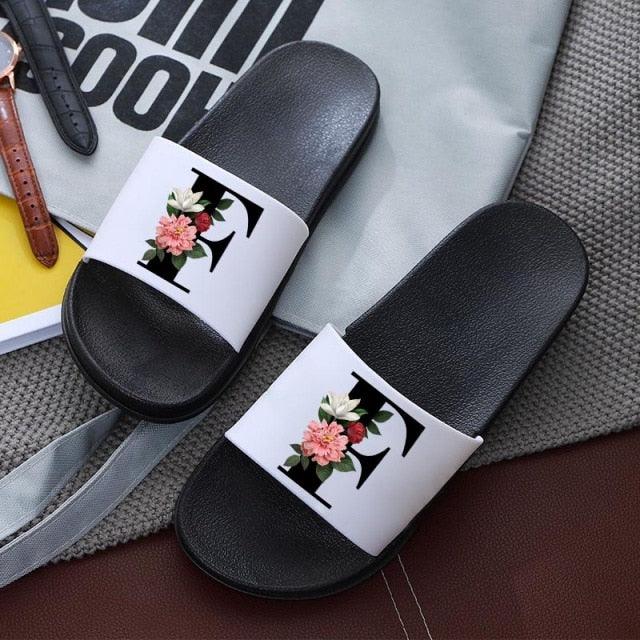 Letters Printed Women Slippers Summer Sandals Non-Slip Flat Beach Shoes Bathroom Flip Flop Slipper Comfort Slides Beach Pool Gym House Slipper Outdoor Fashion Non Slip Flat Sandals Stevvex