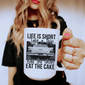 Life Is Short Take A Trip Buy The Shoes Eat The Cake Ceramic Mug 15 oz Peachy Sunday