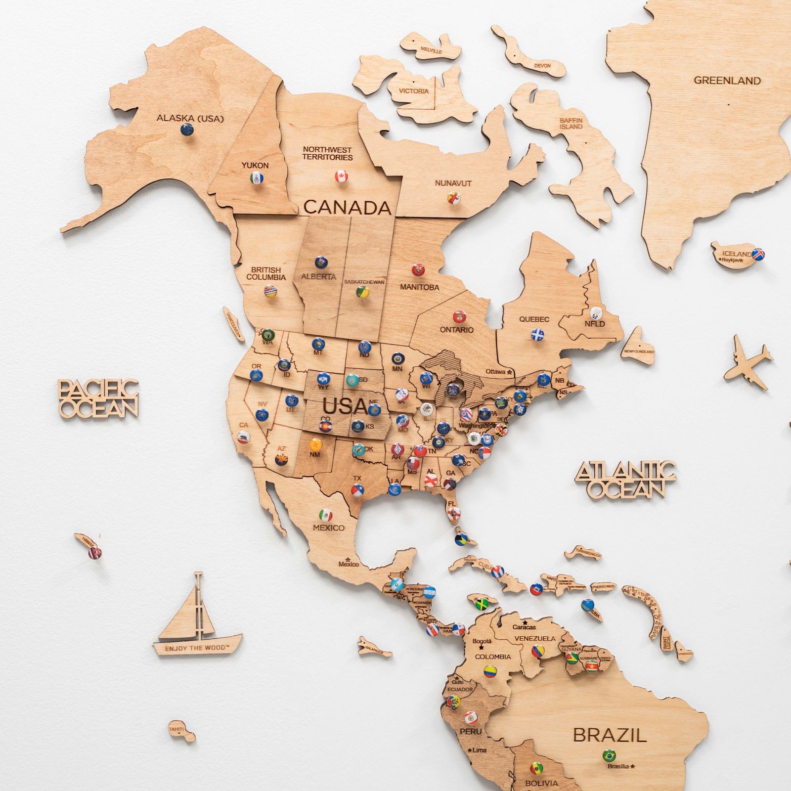 3D Wooden World Map Gold Enjoy The Wood