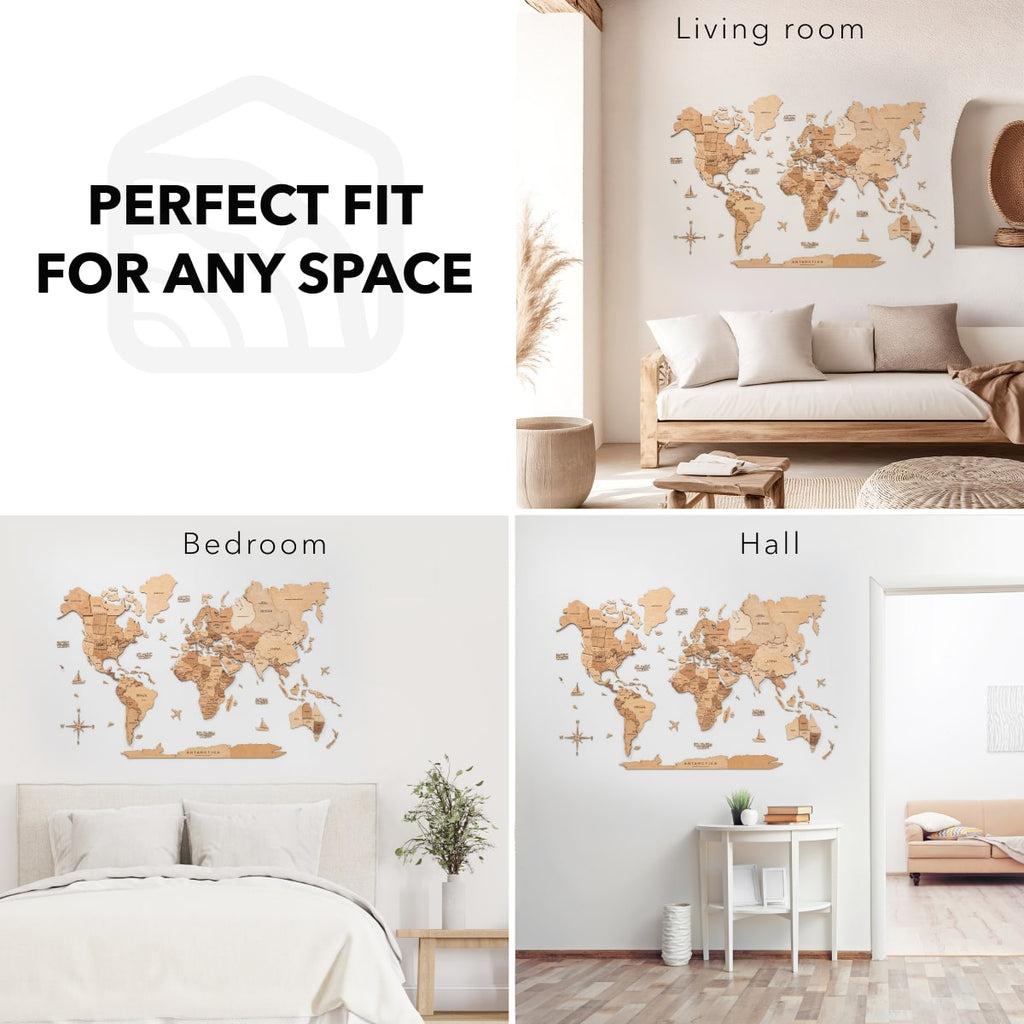 3D Wooden World Map Gold Enjoy The Wood