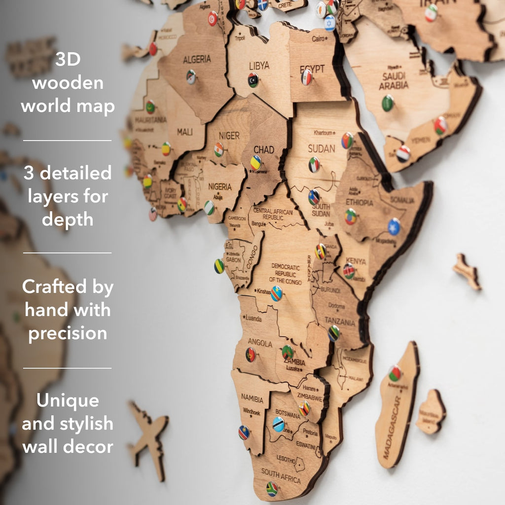 3D Wooden World Map Gold Enjoy The Wood