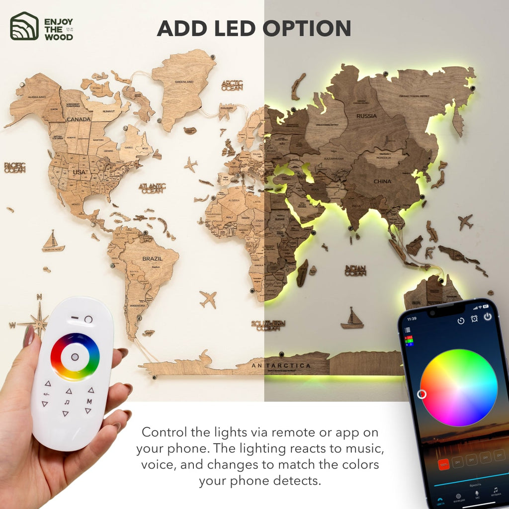 3D LED Wooden World Map 3.0 Terra - SJB-DIAMOND ELITES