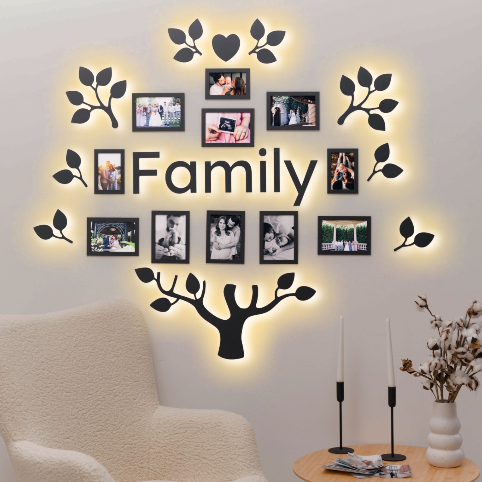 Wooden Led Family Tree - Black Ember - SJB-DIAMOND ELITES