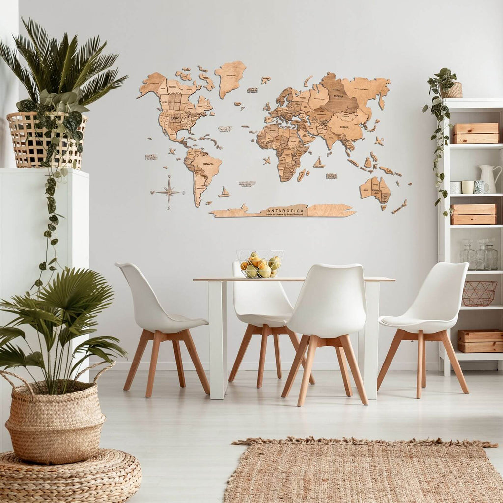 3D Wooden World Map Gold Enjoy The Wood