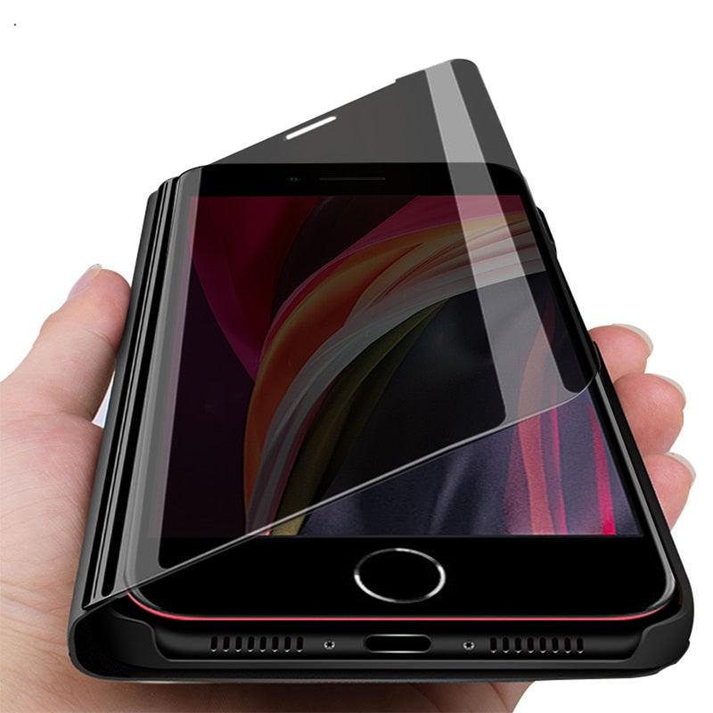 Lightweight Anti Peeping Magnetic Double-Sided Privacy Clear Back Metal Bumper Anti-Spy Phone Cases Cover for iPhone iPhone Smart Mirror Flip Case For iPhone 13 12 11 Pro XS Max XR Magnetic Stand Cover Stevvex