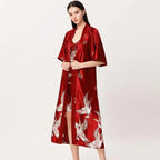 Lightweight Black Floral Birds Printed Women Bathrobe Elegant Design Floral Breathable Robe Stevvex