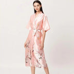 Lightweight Black Floral Birds Printed Women Bathrobe Elegant Design Floral Breathable Robe Stevvex