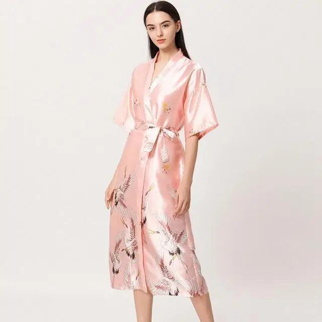 Lightweight Black Floral Birds Printed Women Bathrobe Elegant Design Floral Breathable Robe Stevvex
