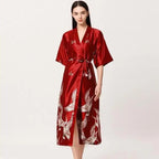 Lightweight Black Floral Birds Printed Women Bathrobe Elegant Design Floral Breathable Robe Stevvex