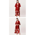 Lightweight Black Floral Birds Printed Women Bathrobe Elegant Design Floral Breathable Robe Stevvex