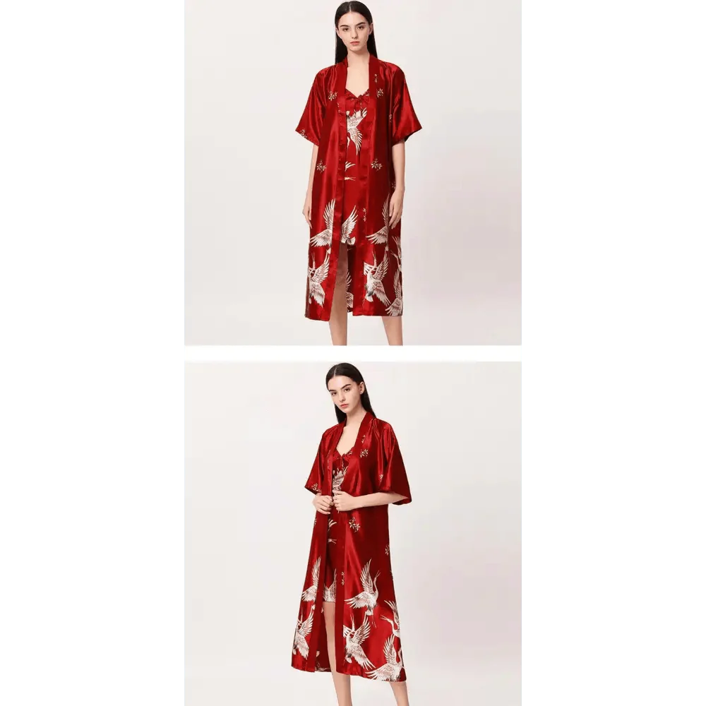 Lightweight Black Floral Birds Printed Women Bathrobe Elegant Design Floral Breathable Robe Stevvex
