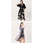 Lightweight Black Floral Birds Printed Women Bathrobe Elegant Design Floral Breathable Robe Stevvex