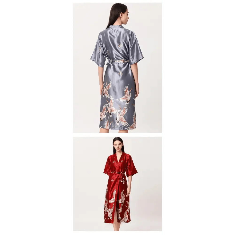 Lightweight Black Floral Birds Printed Women Bathrobe Elegant Design Floral Breathable Robe Stevvex