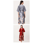 Lightweight Black Floral Birds Printed Women Bathrobe Elegant Design Floral Breathable Robe Stevvex