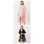 Lightweight Black Floral Birds Printed Women Bathrobe Elegant Design Floral Breathable Robe Stevvex