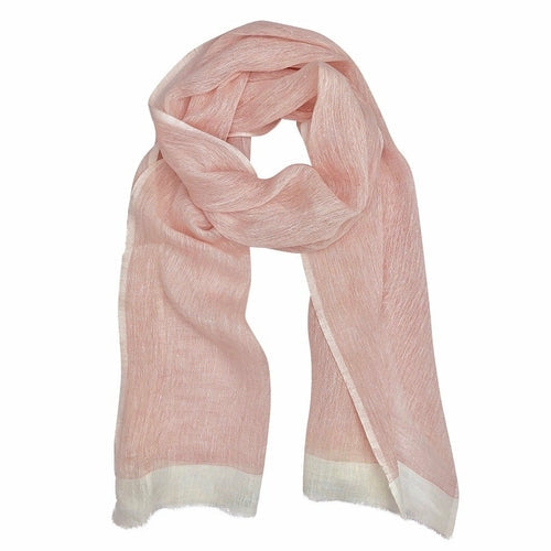 Linen Gauze Two-Tone Scarf Lightweight Handwoven Eyelash Fringe White Stripe BandsCo Straps