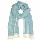 Linen Gauze Two-Tone Scarf Lightweight Handwoven Eyelash Fringe White Stripe BandsCo Straps