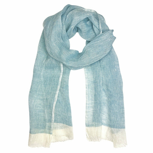 Linen Gauze Two-Tone Scarf Lightweight Handwoven Eyelash Fringe White Stripe BandsCo Straps