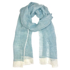 Linen Gauze Two-Tone Scarf Lightweight Handwoven Eyelash Fringe White Stripe BandsCo Straps