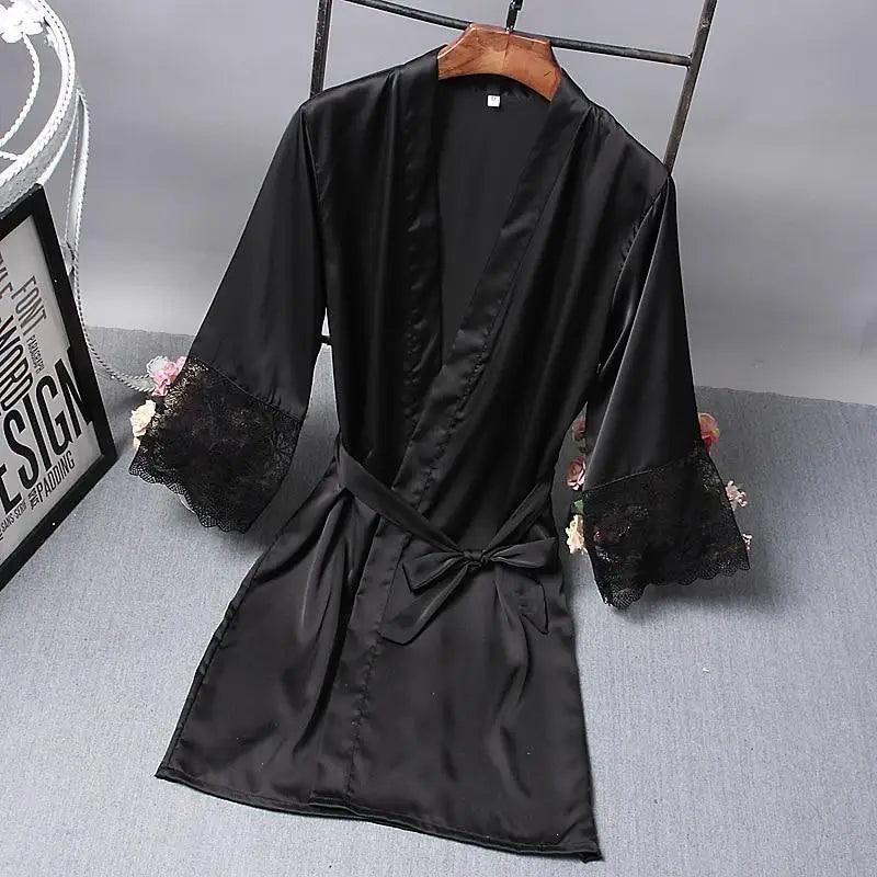 Lightweight Pink Women Sleepwear Classic Design Silk Bathrobe Lace Trim Bridesmaid Bride Party Robes Stevvex