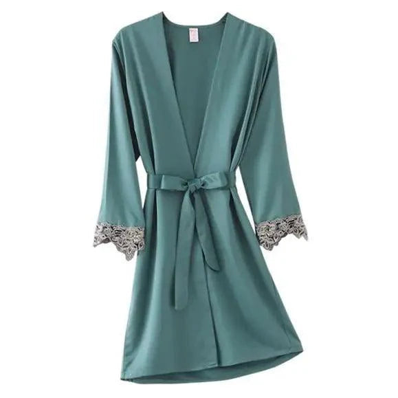 Lightweight Pink Women Sleepwear Classic Design Silk Bathrobe Lace Trim Bridesmaid Bride Party Robes Stevvex