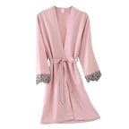 Lightweight Pink Women Sleepwear Classic Design Silk Bathrobe Lace Trim Bridesmaid Bride Party Robes Stevvex