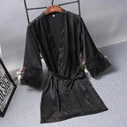 Lightweight Pink Women Sleepwear Classic Design Silk Bathrobe Lace Trim Bridesmaid Bride Party Robes Stevvex