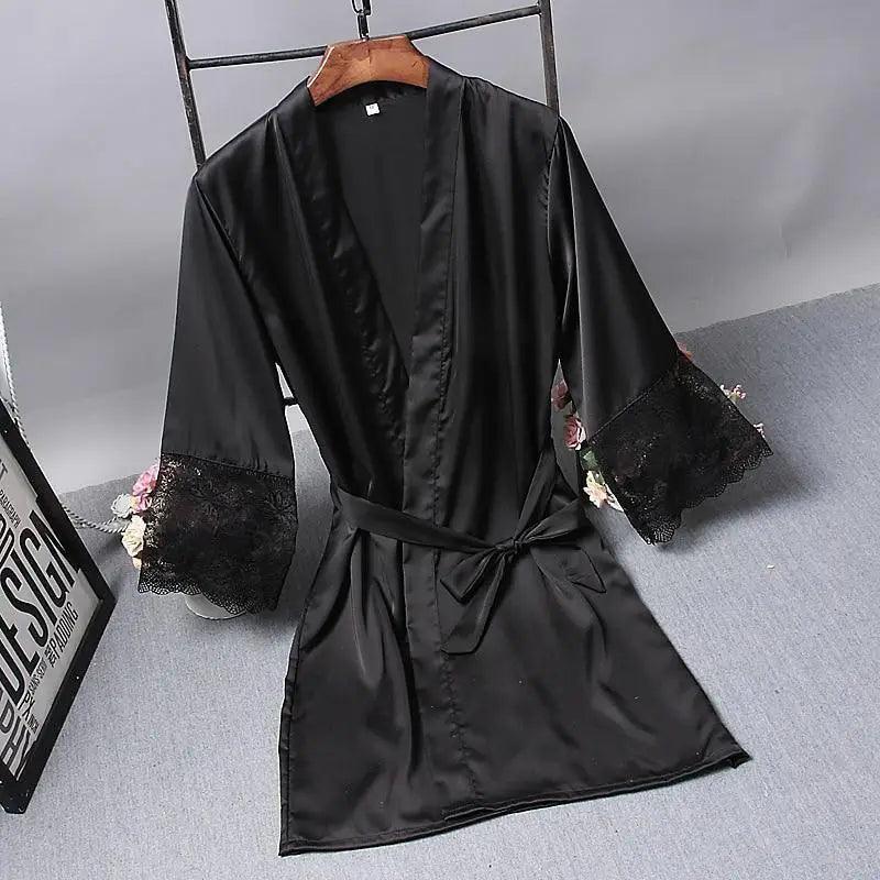 Lightweight Pink Women Sleepwear Classic Design Silk Bathrobe Lace Trim Bridesmaid Bride Party Robes Stevvex