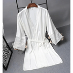 Lightweight Pink Women Sleepwear Classic Design Silk Bathrobe Lace Trim Bridesmaid Bride Party Robes Stevvex