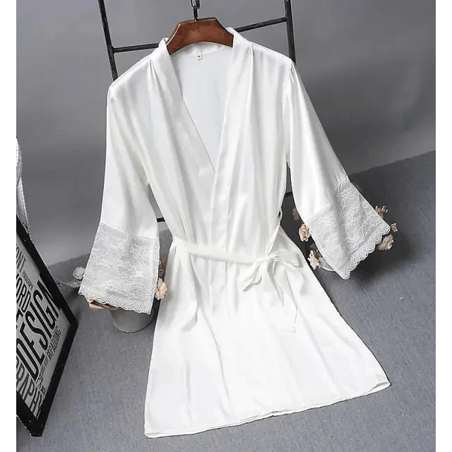 Lightweight Pink Women Sleepwear Classic Design Silk Bathrobe Lace Trim Bridesmaid Bride Party Robes Stevvex