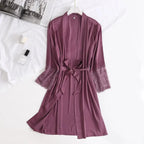 Lightweight Pink Women Sleepwear Classic Design Silk Bathrobe Lace Trim Bridesmaid Bride Party Robes Stevvex