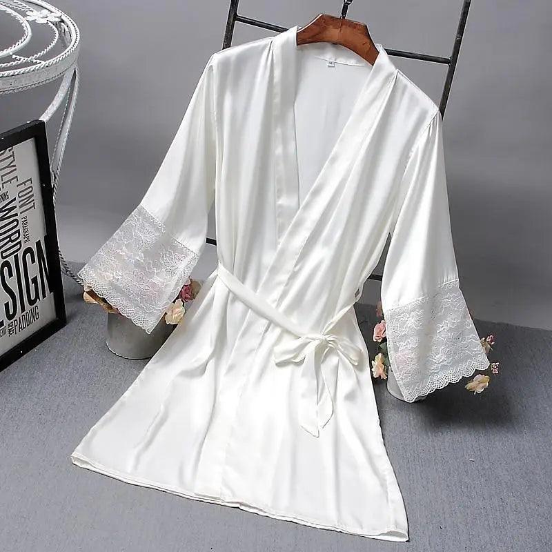 Lightweight Pink Women Sleepwear Classic Design Silk Bathrobe Lace Trim Bridesmaid Bride Party Robes Stevvex