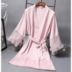 Lightweight Pink Women Sleepwear Classic Design Silk Bathrobe Lace Trim Bridesmaid Bride Party Robes Stevvex