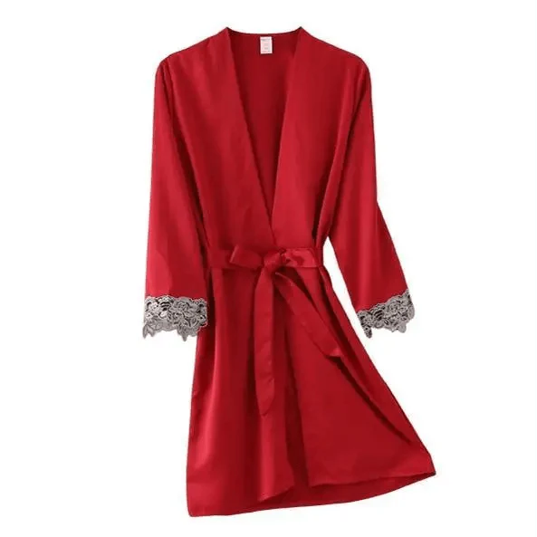 Lightweight Pink Women Sleepwear Classic Design Silk Bathrobe Lace Trim Bridesmaid Bride Party Robes Stevvex
