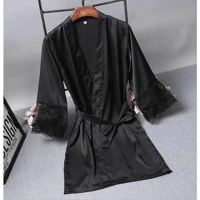 Lightweight Pink Women Sleepwear Classic Design Silk Bathrobe Lace Trim Bridesmaid Bride Party Robes Stevvex